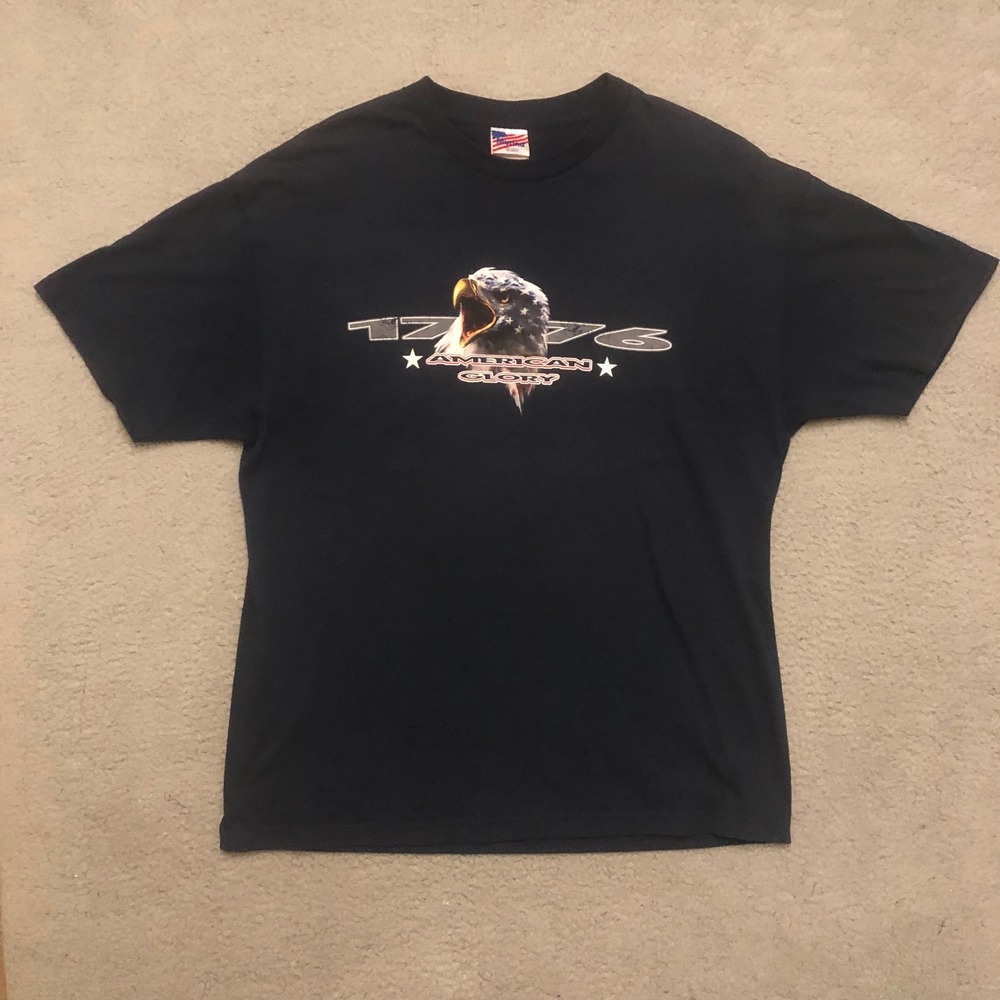 Vtg 1776 American Glory Eagle Graphic Tee Black XL Murina Flag 4th of July